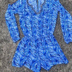 Lilly Pulitzer Blue Leaf Patterned Women's Romper